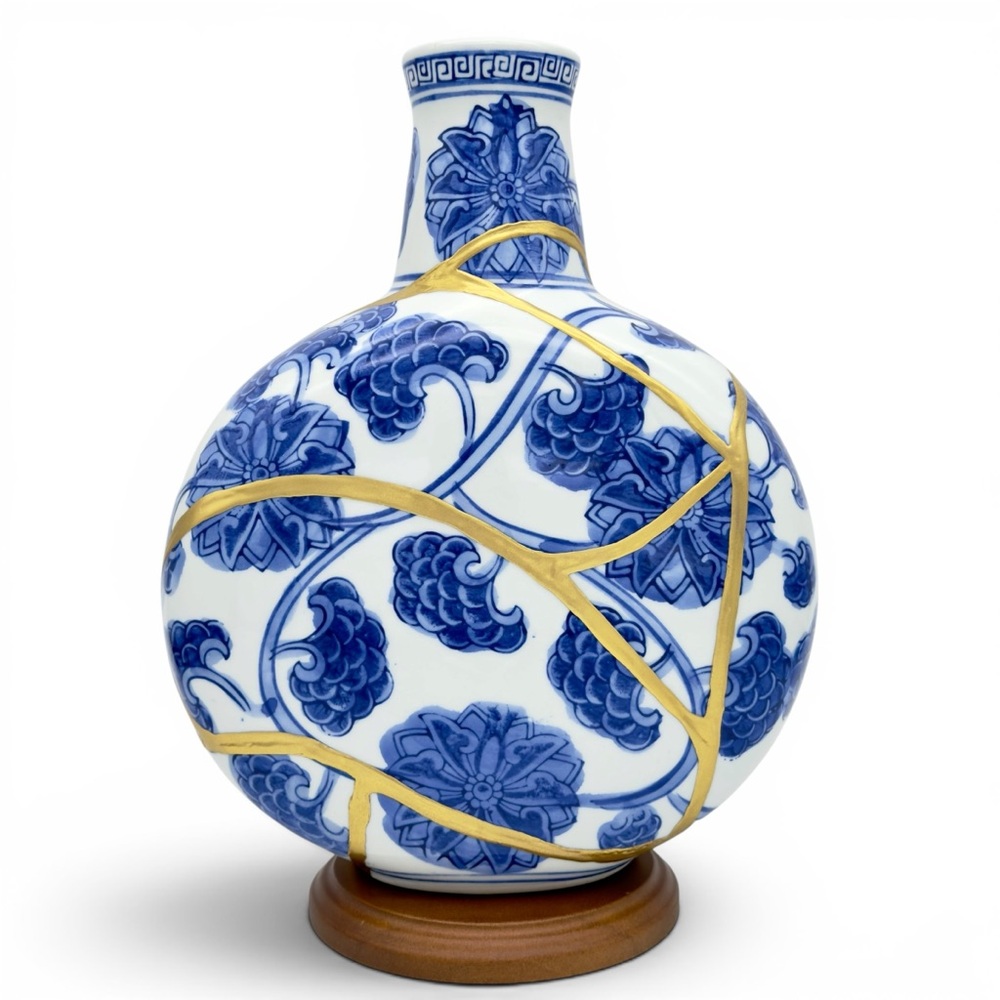 Kintsugi Vase Chinese Porcelain Moon Flask Gold Crack Art Personal Growth Gift